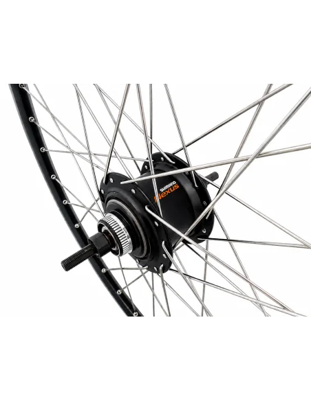 Achterwiel 28 inch Nexus 7 naaf (zwart) - ZAC2000 velg (zwart/zilver) met RVS spaken - voor schijfrem