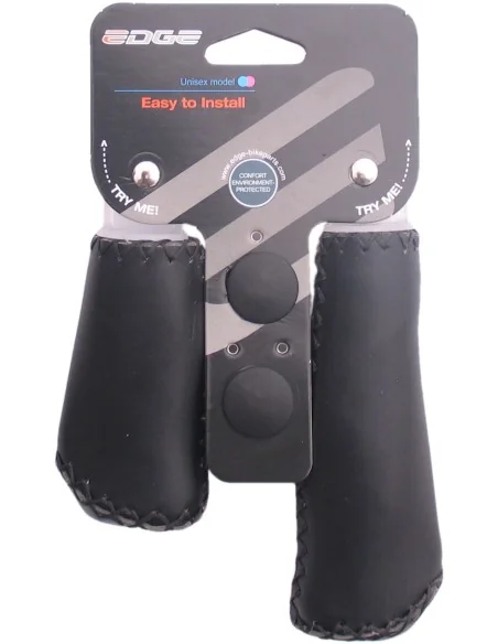 Handvatset Edge Leer - zwart - 135/92mm (winkelverpakking)