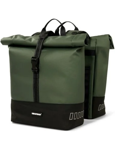 Gerecyclede dubbele fietstas Urban Proof Rolltop 38 liter 30 x 15 x 42 cm - groen