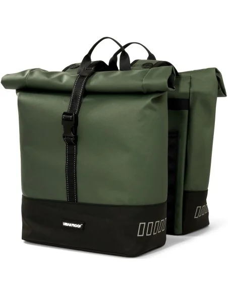 Gerecyclede dubbele fietstas Urban Proof Rolltop 38 liter 30 x 15 x 42 cm - groen