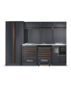 Werkplaatsinrichting Beta Tools C45PRO 2.0 X (RVS gecoat MDF werkblad) inclusief gratis 268-delige gereedschapsset
