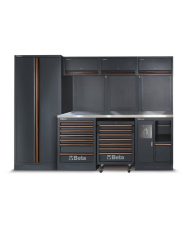 Werkplaatsinrichting Beta Tools C45PRO 2.0 X (RVS gecoat MDF werkblad) inclusief gratis 268-delige gereedschapsset