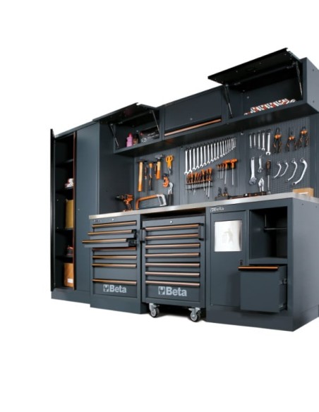 Werkplaatsinrichting Beta Tools C45PRO 2.0 X (RVS gecoat MDF werkblad) inclusief gratis 268-delige gereedschapsset