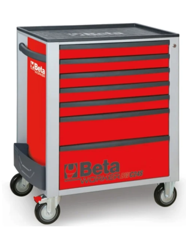 Gereedschapswagen (rood) Beta Tools C24S met 7 laden en 240-delig assortiment gereedschappen