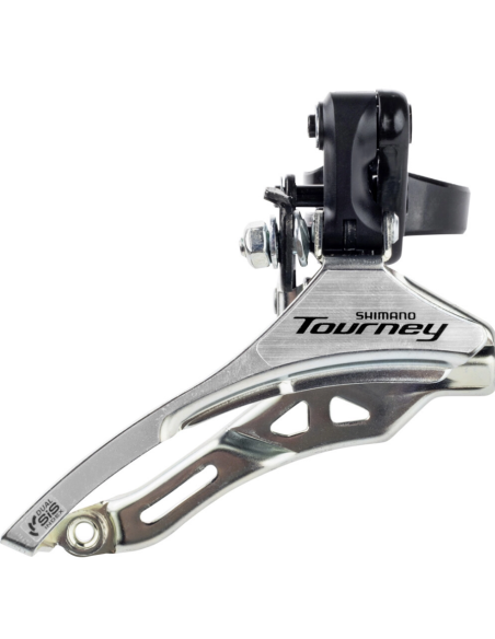 Voorderailleur 3 x 6/7 speed Shimano Tourney FD-TY300 down swing/top pull - hoge klem ø31,8 mm - 42T - (66-69°) - Zwart/Zilver