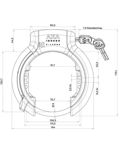 Ringslot Axa Imenso X Large met vaste sleutel - zwart (werkplaatsverpakking)