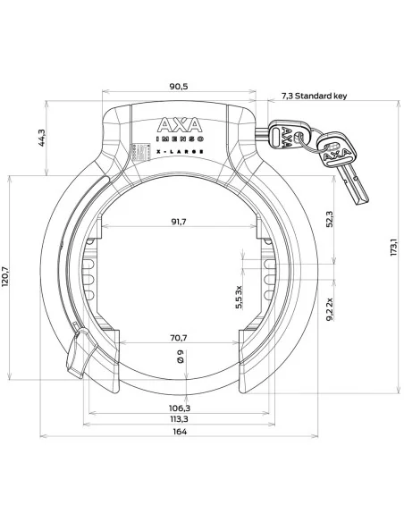 Ringslot Axa Imenso X Large met vaste sleutel - zwart (werkplaatsverpakking)