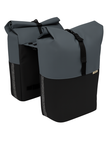 Dubbele fietstas New Looxs Nyborg MIK 2.0 - 34 liter, donkergrijs/zwart
