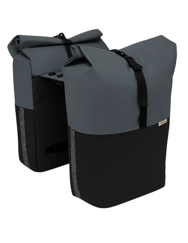Dubbele fietstas New Looxs Nyborg MIK 2.0 - 34 liter, donkergrijs/zwart