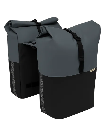 Dubbele fietstas New Looxs Nyborg MIK 2.0 - 34 liter, donkergrijs/zwart