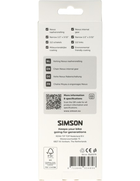 Simson fietsketting voor Shimano Nexus - 112 schakels