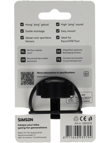 Simson racefietsbel met elastische bevestiging - zwart