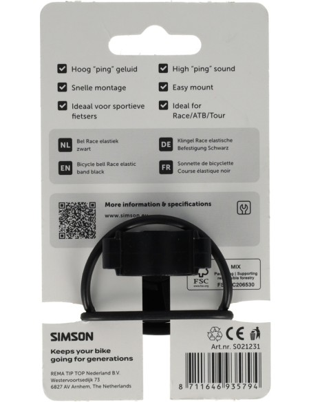 Simson racefietsbel met elastische bevestiging - zwart