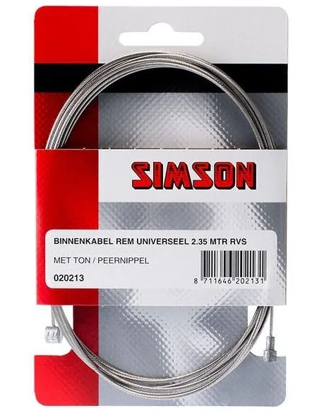 Rem binnenkabel Simson RVS met 2 nippels - universeel
